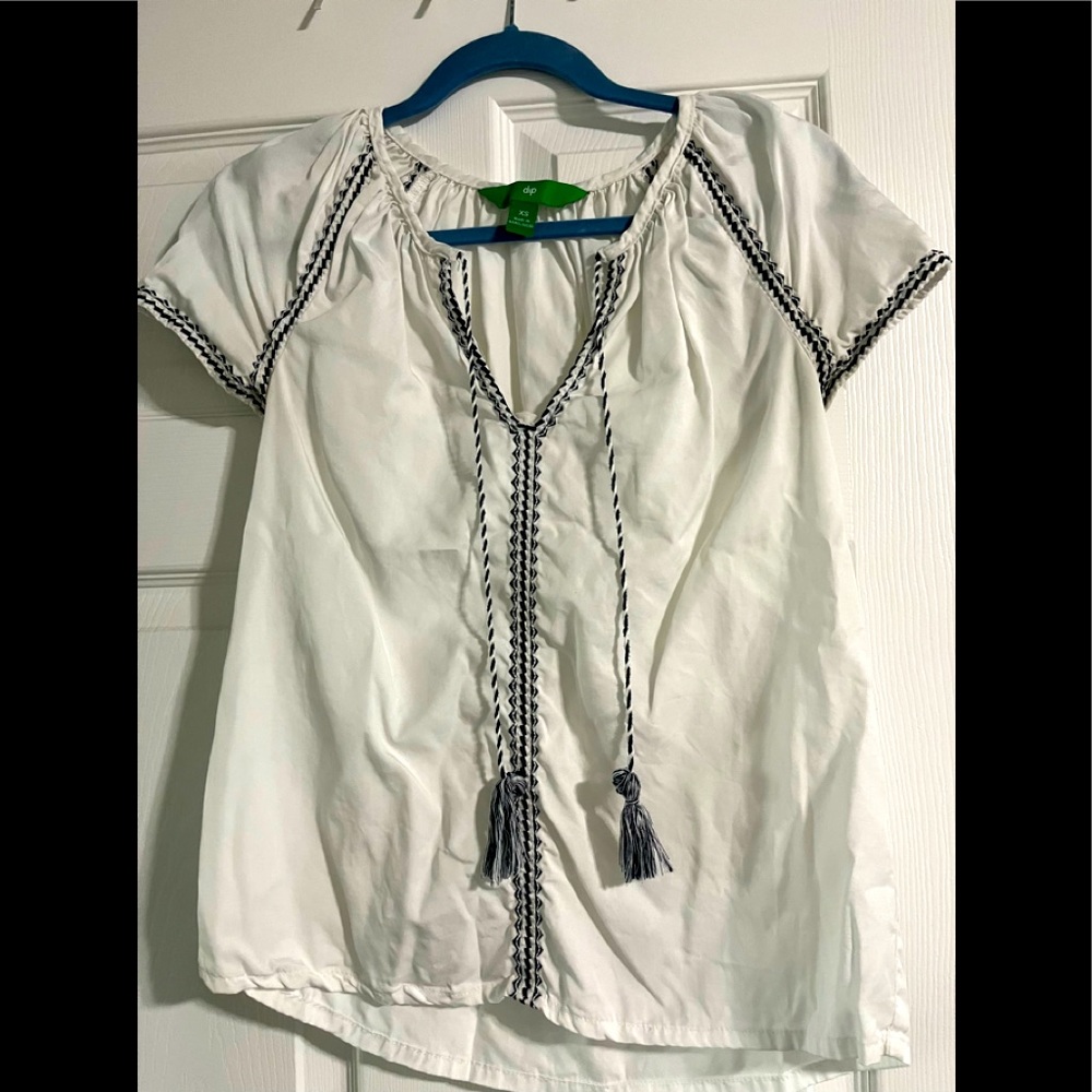 White and blue navy blouse